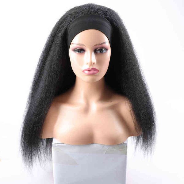 

nxy wigs synthetic long kinky straight headband for black women afro hair s blonde red purple 220528, Black;brown