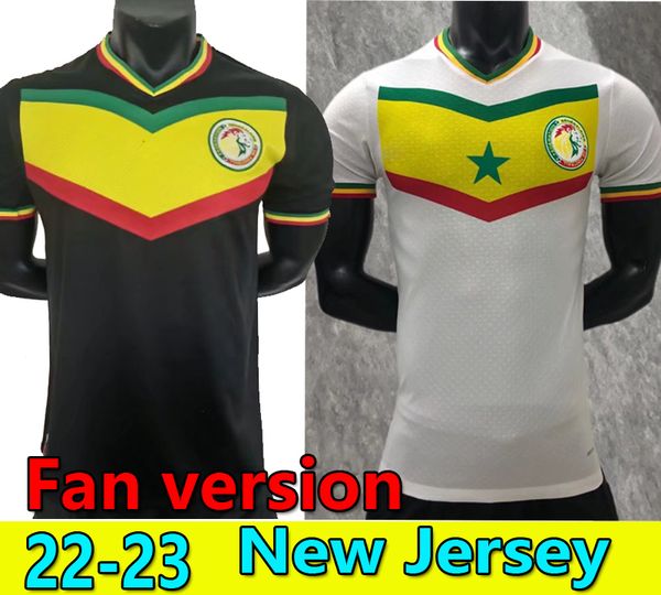 

22/23 senegal national team mens soccer jerseys koulibaly balde mane kouyate sarr 2022 2023 home white away black football shirts, Black;yellow