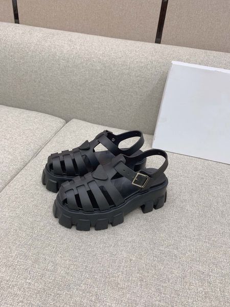 

designer women rubber sandals platform beach slippers footwear metal buckle slides platform outdoor sandal, Black