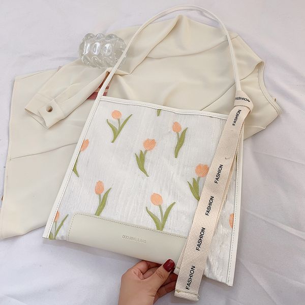 

2 colours summer cute floral tote bag shoulder high capacity fashion