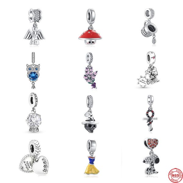 925 Sterling Silver Ciondola Charm New Angel Flower Fungo Tazza di caffè Perline fai da te Bead Fit Pandora Charms Bracciale Gioielli fai da te Accessori