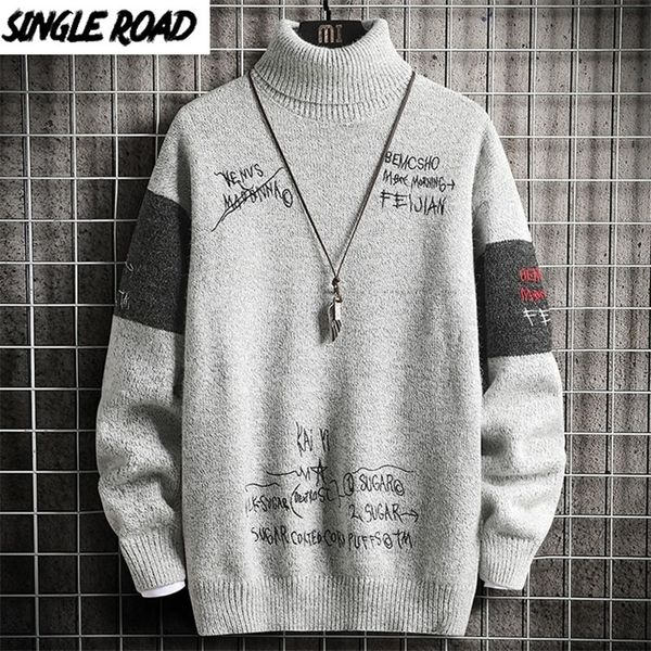 

singleroad mens turtlenecks sweater men winter patchwor harajuku korean style high collar oversized grey turtleneck for men 201125, White;black