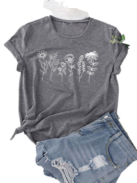 

floral & plants print t-shirt k2gi#, White