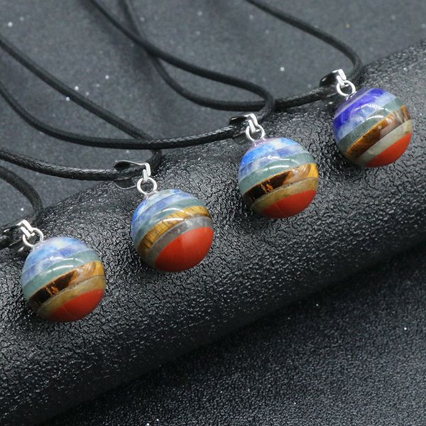 

natural stone splice 14mm ball pendant lapis lazuli amethyst crystal chakra reiki healing necklace for women, Silver