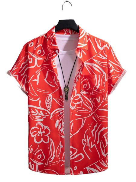 

men floral print patched pocket shirt without tee 91aw#, White;black