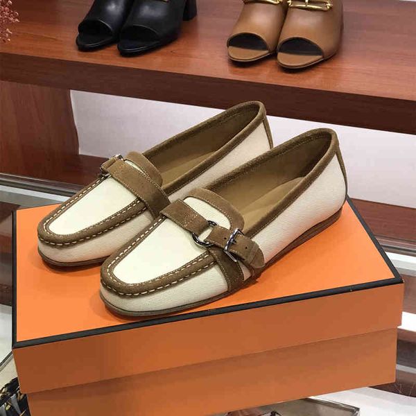

dress shoes woman genuine leather shoes moccasins canvas apartments metal decoration designer toe round slip in spring, Black
