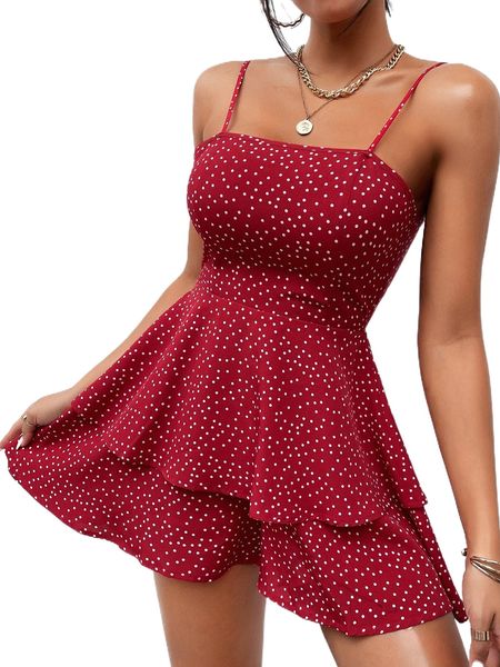 

petite polka dot cut out tie back ruffle trim romper e9wa#, Black;white