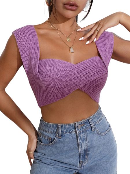 

criss cross crop knit k8a0#, White;black