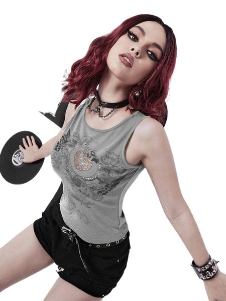 

rhinestone heart wing print tank 631w#, White