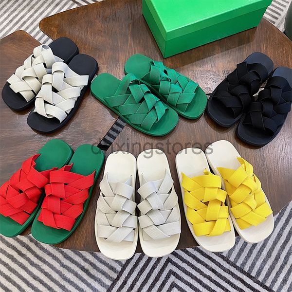 

2022 luxurys designers women slippers elastic webbing woven towel sandals beach sliders woven outdoor peep toe casual slipper - lf, Black