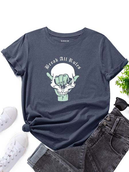

gesture & skull print tee l2t9#, White