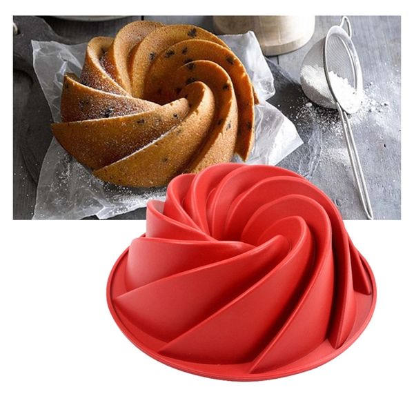 Grande forma a spirale Silicone Bundt Cake Padt da 10 pollici Bakeware Bakeware Strumenti da forno a forma di Ciclone Stampo Strumento da forno fai -da -te 220815