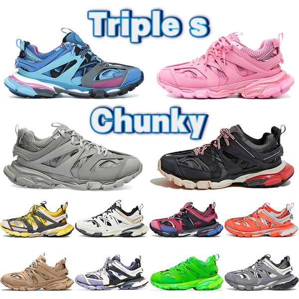 

fashion triple s 3.0 casual shoes chunk platform sneaker runner blue trainer red white orange fluo green pastel height increase men women ch, Black