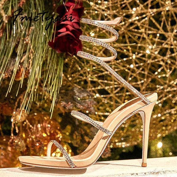 

summer women's sandal runway star style crystal chain gladiator high heel luxury rhinestone gold open toe ladies pumps y220409, Black