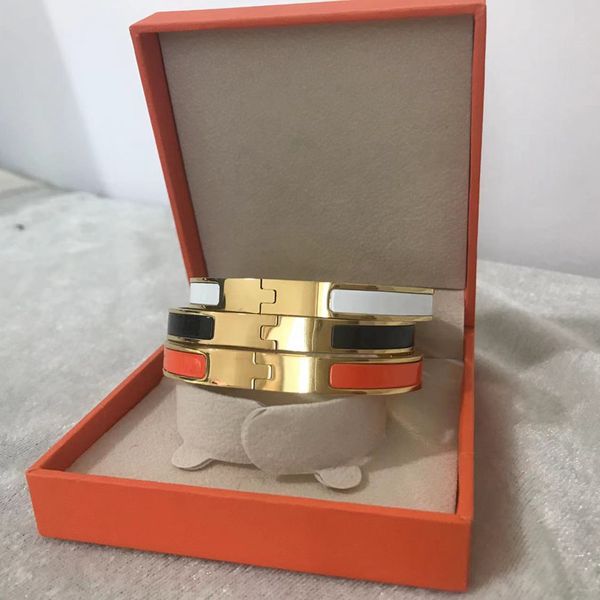 

women designer bangle enamel stainless steel luxury bracelets classic jewelry for ladies wedding engagement gift narrow 8mm size 17, Black