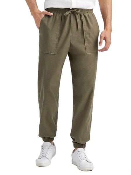 

men slant pocket drawstring waist pants k3ha#, Black