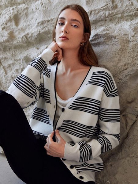 

motf premium wool mix striped cardigan h00s#, White;black