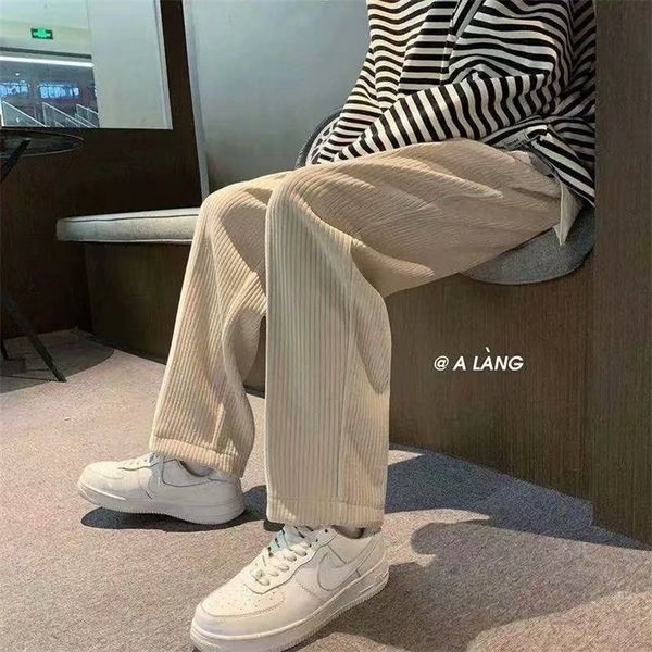 

men's pants summer thin casual tie straight leg corduroy monochrome oversized warm korean street streetwear men 220826, Black