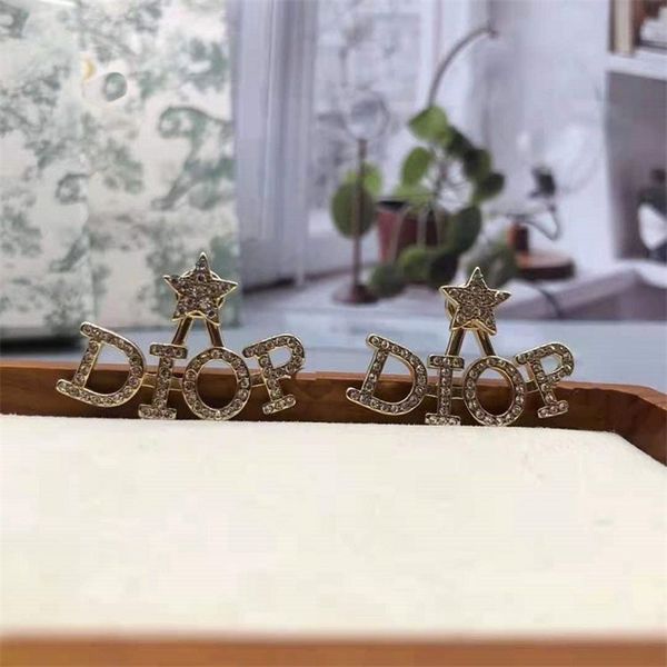 

fashion jewelry online letter diamond five pointed star earrings 2022 brass earrings female 925 silver needles, Golden