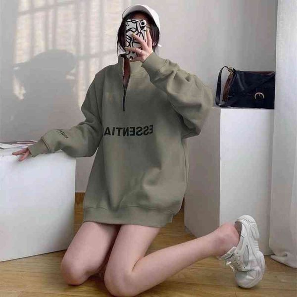

2022ss designer luxury clothes double thread ess sweater high collar loose half zipper pullover letter plush, Black