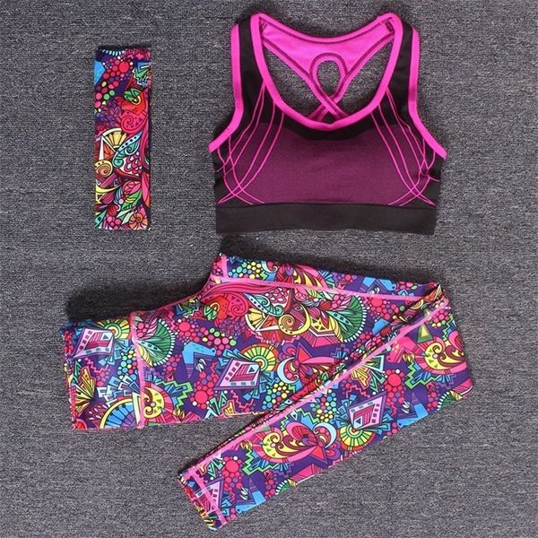 2 peças Set Mulheres Yoga Desgaste Desgaste Ao Ar Livre Running Workout Fitness Top Sutiã Calças Esportivas Lady Gym Roupas Suits Headband Grátis T200628