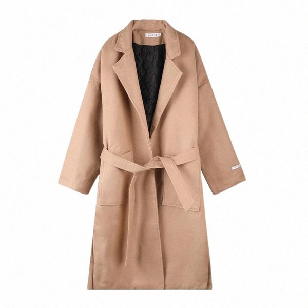 

men's wool & blends korean fashion woolen coat medium long trendy thickened handsome clothes with belt 2021 autumn winter t5oy#, Black