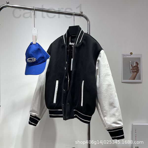 

women's jackets designer autumn winter gv chest letter embroidered jacket arm leather sleeve contrast wool casual baseball jacket coupl, Black;brown