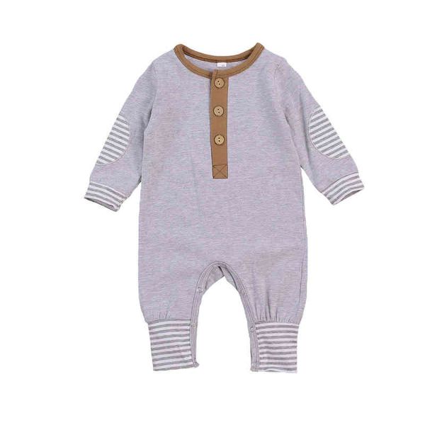 Bebekler Unisex Sonbahar Patchwork Romper Tulum Uzun Kollu Kasık Düğmeleri Ev Sporları Uyuyan Pantolon G220521