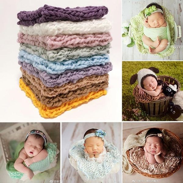 Cobertores Swadling Born Baby Pograph Props Crochet Blanket PO Basquete Mat Super Soft Fotographia Acessórios de estúdio de Fotografia 50cmbla