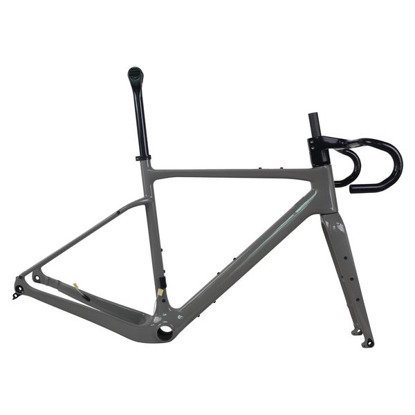 Telaio per bici da ghiaia con freno a disco a montaggio piatto GR044 Di2 e vernice grigia personalizzata in fibra di carbonio T1000 compatibile meccanica