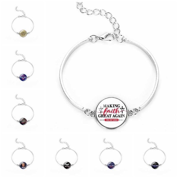 

2024 trump presidential election silver bracelet fshion kids student make great again broken arrow letters printing wristband decoration sup, Red;brown