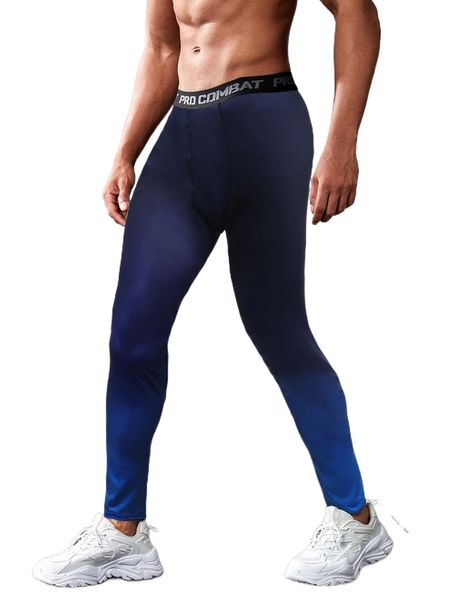 

men ombre contrast letter tape sports leggings u0f1#, Black