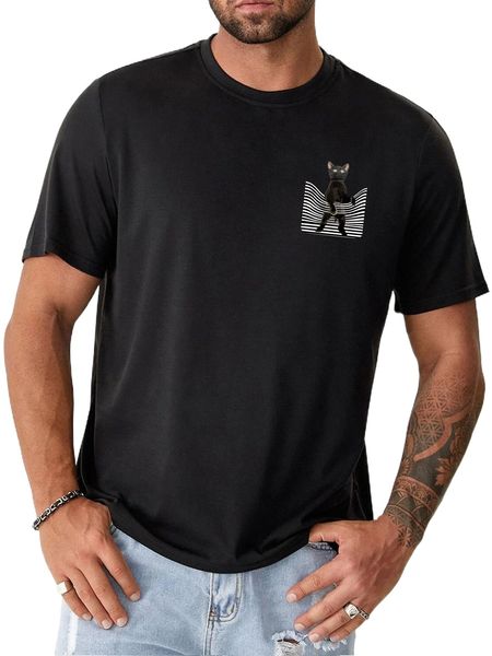 

men cat print tee e4ck#, White;black