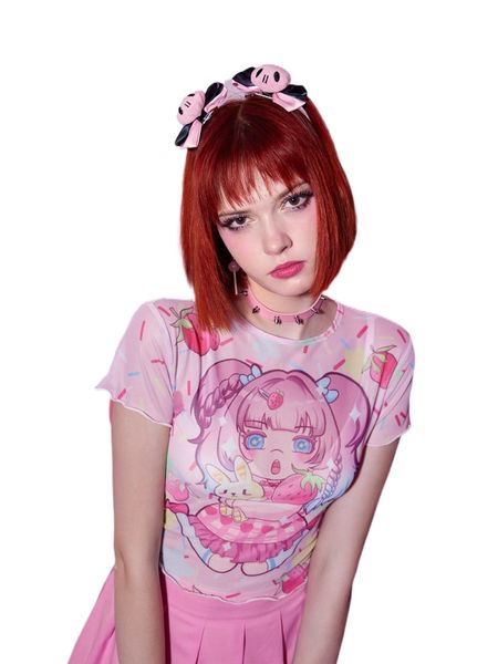

romwe cartoon figure print mesh without bra g2bj#, White