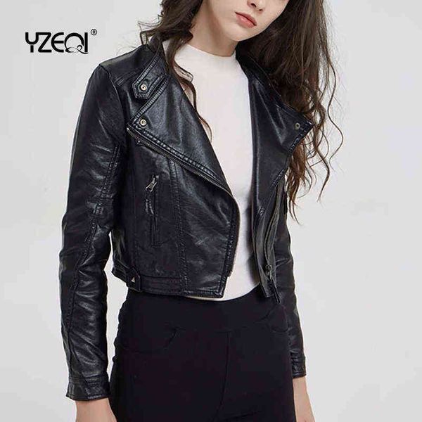 Yzeqi Street Style Mulheres Motocicleta curta PU CAETO DE CATA DE AUTONO MAY LADA FAUX CALETO DE CALURO MOLO BLATE ZIPPER LOUSTH L220728