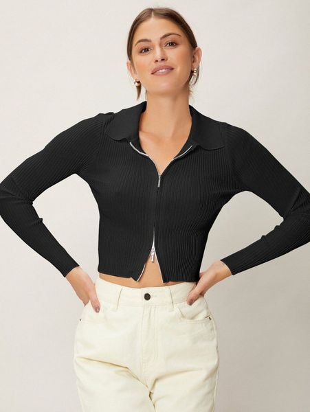 

wool mix crop ribbed cardigan z6ch#, White;black