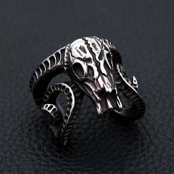 Cluster Ringe Punk Vintage Öffnung Ziegenkopf Schädel Ring für Männer Mode Edelstahl Gothic Tier Biker Schmuck Geschenk DropCluster