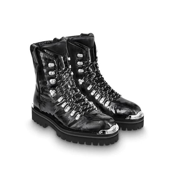 

2018-2019 new outland ankle boot for men women designer hiking boots fashion high-gloss patent leather lace up shoes253k, Black