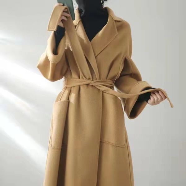 Mm Designer di abbigliamento da donna Cappotto di lana Marchio di lusso Max Giacche lunghe di alta qualità Cappotti di cashmere con increspatura dell'acqua a doppia faccia Moda britannica