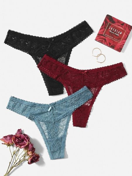 

3pack plus floral lace panty 96d8#, Black;white