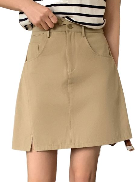 

dazy high waist slant pockets slit skirt c2zo#, Black