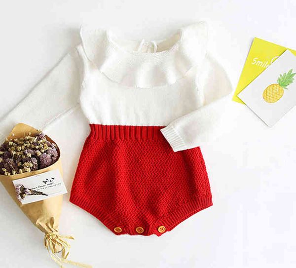Yeni doğan kız bebek yün uzun kollu bodysuit romper patchwork kıyafet kıyafetleri bahar sonbahar g220521