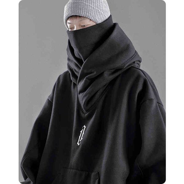 

autumn winter high collar hoodie loose comfortable men's clothes harajuku hiphop streetwear fleece hooded oversize sweatshirt, Black