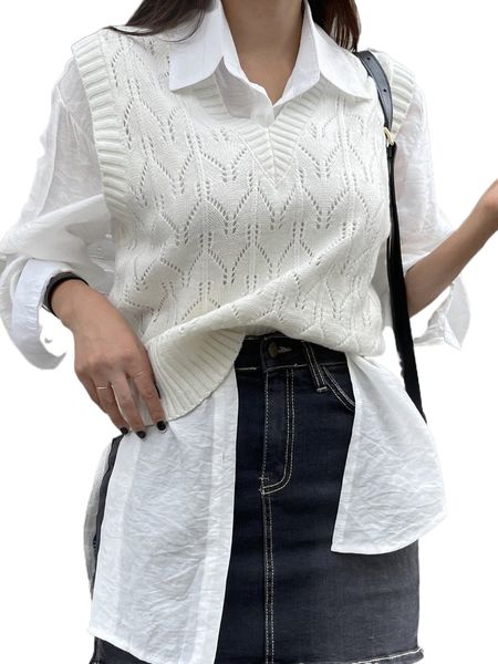 

dazy pointelle knit sweater vest without shirt f8k2#, White;black