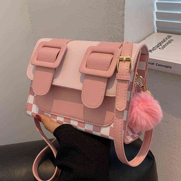 

xiuya pink shoulder bag women fashion party trendyol cambridge bag ladys 2022 new pu leather casual cover plaid bolso mujer g220429