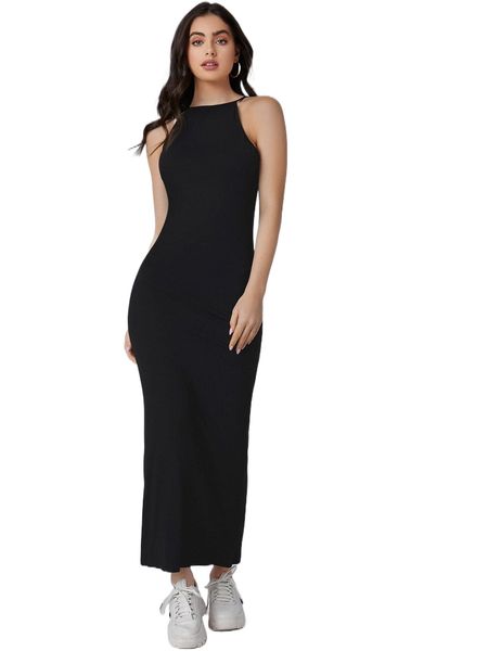 

solid halter dress v1ln#, Black;gray