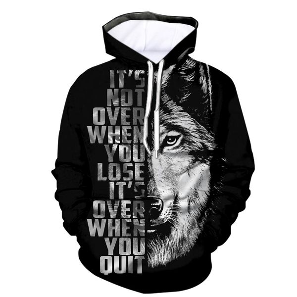 Outono / inverno Novo 3D animal lobo impressão hoodie hoodie europeu e americano macho solto pulôver hoodie