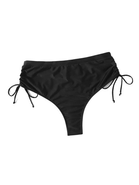 

plus drawstring side bikini panty v5ti#, Black