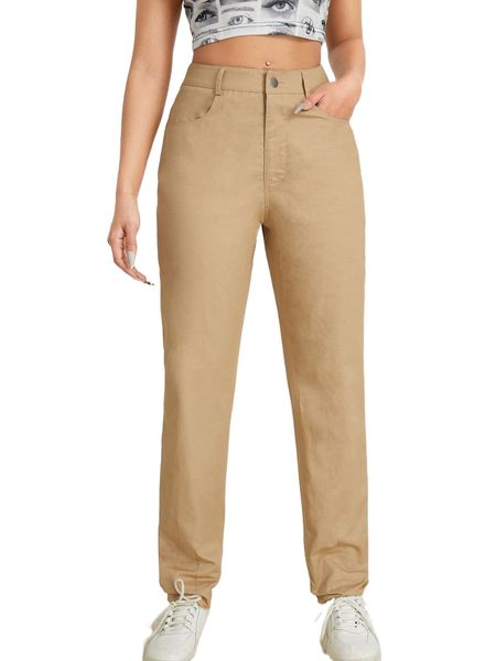 

slant pocket straight leg pants 39jy#, Black;white