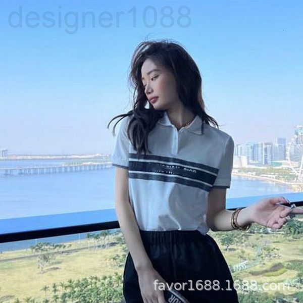 

women's knits & tees designer d house 2022 summer fashion new letter jacquard polo shirt women's casual thin knitted lapel t-shirt, White